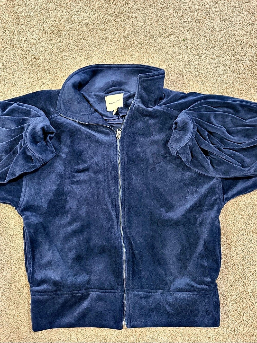Silence + noise Velvet Wing-Sleeve Zip Jacket in Blue